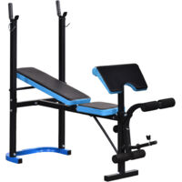 HOMCOM banco de musculación banco de pesas con soporte para barra y respaldo ajustable para entrenamiento en casa gimnasio negro y azul