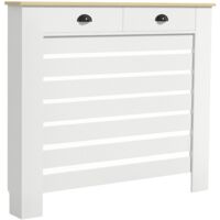 HOMCOM cubre radiadores con 2 cajones, cubreradiador de MDF, cubierta para radiador, diseño moderno de listones, 111x19x95,5 cm, blanco