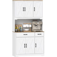 HOMCOM alacena de cocina alta, con 6 puertas, encimera para microondas, 2 cajones, estantes ajustables, orificio para cable, 94x39,5x175,2 cm, blanco