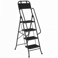HOMCOM escalera plegable de 4 peldaños con bolsa de herramientas, carga 150 kg, con peldaños anchos antideslizantes, bloqueo de seguridad, negro
