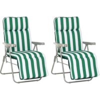 Outsunny 2 tumbonas plegables tumbonas de jardín de acero con cojín acolchado respaldo ajustable en 5 posiciones y reposapiés 60x75x66-102 cm