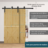 Herrajes Puerta Corredera 200 cm Kit de Acero Accesorios 2 Puertas Deslizantes