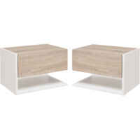 Juego de 2 Mesitas de Noche Flotantes Mesitas de Noche Colgantes con 1 Cajón y Estante Abierto para Dormitorio 46x30x30 cm Roble y Blanco