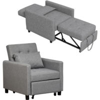 HOMCOM sofá cama de 1 plaza sofá cama tapizado en lino con respaldo ajustable de 3 niveles y almohada acolchad 69x82,5x84 cm gris