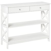 Mesa Consola de Entrada Recibidor con 2 Cajones 2 Estantes 100x30,5x80cm Blanco