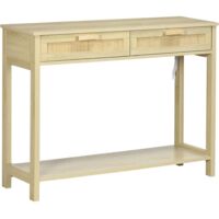 Mesa Consola Mesa de Entrada con 2 Cajones de la superficie de ratán Estilo Rústico 100x30x76 cm Natural