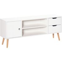 Mueble de TV 120x28x44cm con Armario Estantes Abiertos Cajones Carga 30kg Blanco