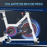 Bicicleta Estática con Pantalla LCD Asiento y Manillar Ajustable Volante de Inercia 8kg Resistencia Regulable Carga 100kg 103x53x110-114 cm Blanco