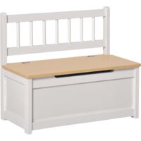 Baúl de Juguetes de Madera de Pino con Tapa Amortiguadora y Respaldo para Niños de +2 Años Salas de Juego Habitación 60x30x50 cm Blanco