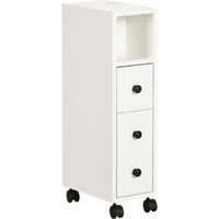 Armario de Baño Mueble para Baño Espacio Limitado con Ruedas Universales 2 Frenos Estantes Abiertos Armario Cajón 18x30x68,5 cm Blanco