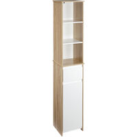 Armario Alto de Baño Mueble Columna con 1 Puerta 1 Cajón y 3 Estantes Balda Ajustable para Cocina Salón 32,6x30x171,2 cm Madera Natural y Blanco