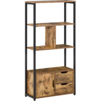 Estantería Librería para Libros con Armario y 2 Cajones de Almacenaje Estilo Industrial para Oficina Sala de Estar 58x24x122 cm Marrón Rústico