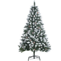 Árbol de Navidad Artificial 150 cm con 676 Ramas y 41 Piñas Hojas de PVC con Efecto de Nieve Base Plegable y Soporte Metálico para Interiores - Verde