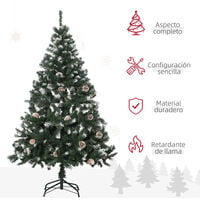 Árbol de Navidad Artificial 150 cm con 676 Ramas y 41 Piñas Hojas de PVC con Efecto de Nieve Base Plegable y Soporte Metálico para Interiores - Verde