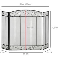 HOMCOM Salvachispas Plegable Chimenea Pantalla Triple Protector Estufas 3  Paneles con Bisagras 105x80,5 cm Estructura de Metal y Alambre Decorativo