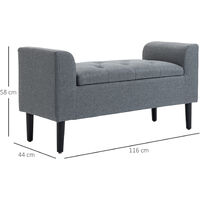 HOMCOM Banco Pie de Cama Acolchado con Espacio de Almacenaje Banqueta  Multifuncional con Brazos Tapa Abatible y Patas de Madera para Dormitorio  Salón 116x44x58 cm Gris - Conforama