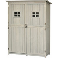 Cobertizo de Madera Caseta de Jardín Exterior Armario Herramientas de Jardinería con Estantes Doble Puerta Ventanas y Techo Asfáltico 127,5x50x164 cm