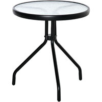 Mesa de Jardín Redonda Mesa de Café Exterior con Tablero de Cristal Decorativo y Marco de Metal para Patio Terraza Balcón Ø50x55 cm