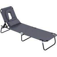 Tumbona Plegable con Respaldo Ajustable en 4 Posiciones Tumbona de Jardín con Almohada Marco de Acero y Tela Oxford para Camping Playa Terraza 190x56x28 cm