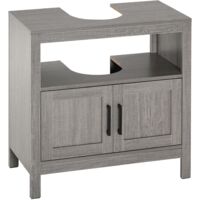 kleankin mueble para debajo del lavabo armario de suelo para baño de madera con 2 puertas y estante abierto estilo moderno 60x30x60 cm gris