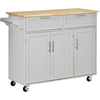 HOMCOM isla de cocina carro de cocina con ruedas carrito de servicio multiusos con 2 cajones 3 puertas estantes ajustables barra colgante 121x46x91 cm