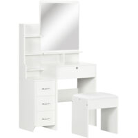 HOMCOM tocador de maquillaje con taburete y espejo mesa de maquillaje con 4 cajones 4 compartimientos de almacenamiento estilo moderno 80x38x143 cm