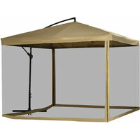 Outsunny sombrilla de jardín 296x296x265 cm parasol excéntrico inclinable con manivela base cruzada y soporte de acero para terraza patio exterior