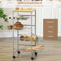 HOMCOM Carro Multiusos de Cocina Bano con Ruedas 5 Niveles Carrito de  Servicio Isla de Cocina Carrito Auxiliar Verdulero Frutero 36.5x36.5x89cm  Carga 20kg, Acero y MDF, Plateado : .es: Hogar y cocina