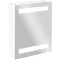 HOMCOM armario de baño con espejo y luz LED mueble espejo de pared con 2 estantes de almacenamiento e interruptor táctil para dormitorio 50x15x60 cm