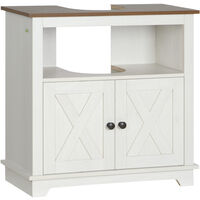 kleankin mueble para debajo del lavabo de madera armario de baño de suelo mueble bajo lavabo de pie con 2 puertas y estante 60x30x60 cm blanco