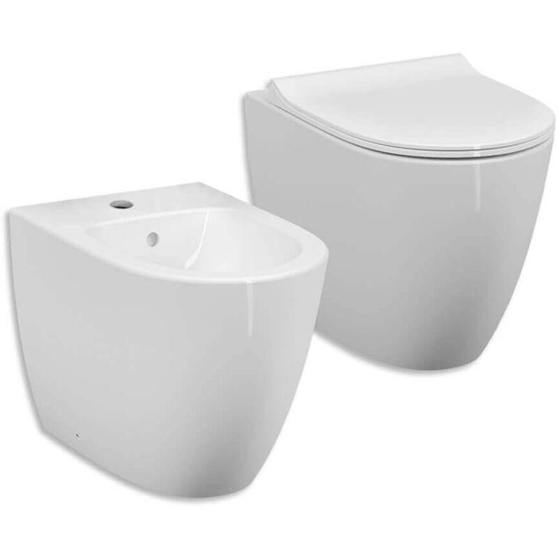 Sanitari filomuro in ceramica bianco lucido, wc rimless e curva tecnica  inclusa, Arcshop