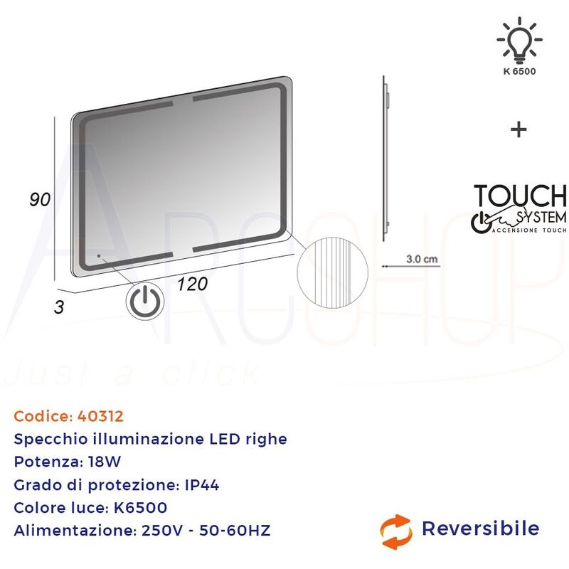 Specchio mezzaluna LED retroilluminato accensione touch con casse Bluetooth  98X109