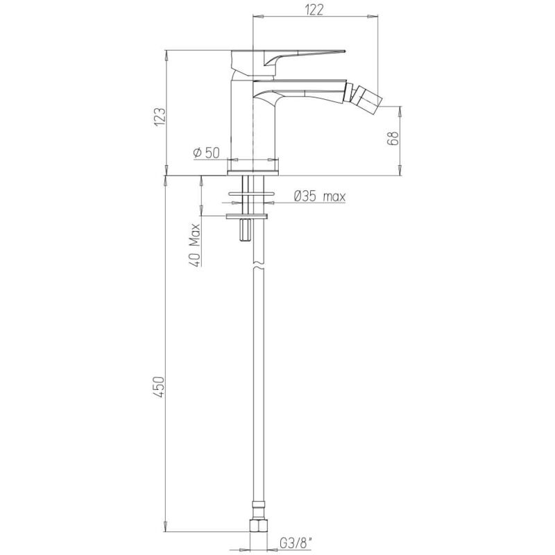 Miscelatore monoforo bidet Jacuzzi rubinetteria Moonlight ottone cromato  per piletta click clack 0MG00092JA00