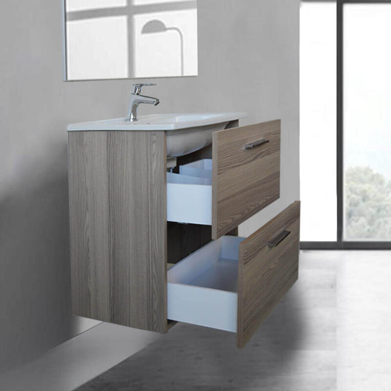 Mobile bagno 80 cm Vitra Mia rovere scuro con specchio e lampada