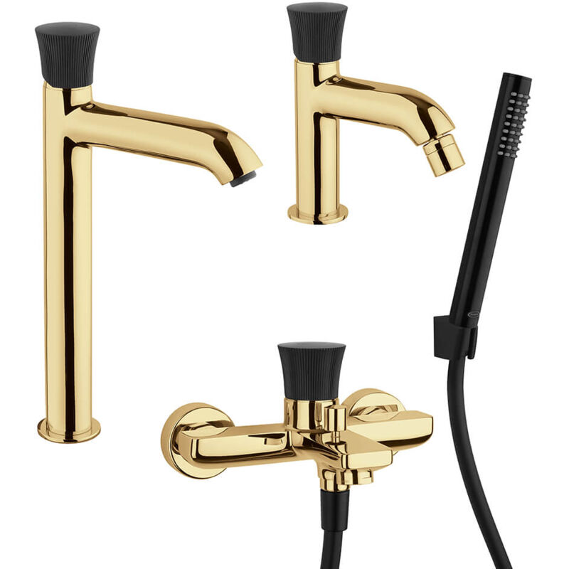 Kit rubinetti lavabo alto bidet e gruppo vasca oro spazzolato Jacuzzi  Rubinetteria serie Illumina