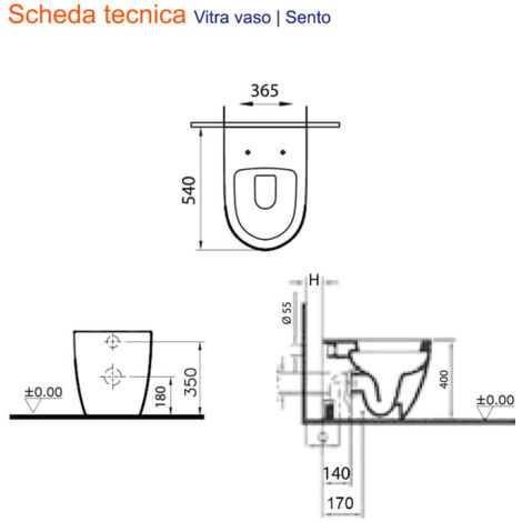 WC Vitra Sento filo muro a terra cod. 5985B003-0075 scarico traslato