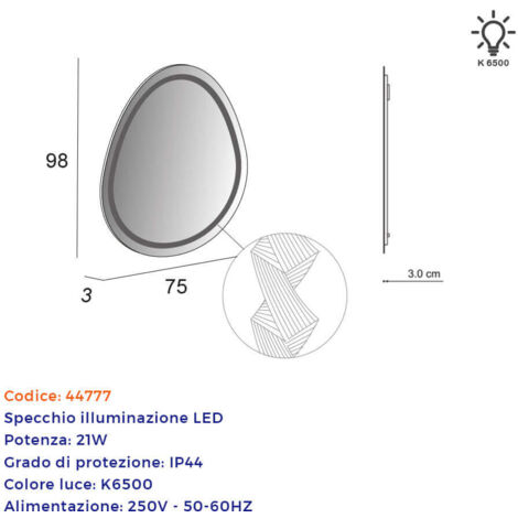 Specchio LED con disegno lavorato 98X75 cm forma uovo