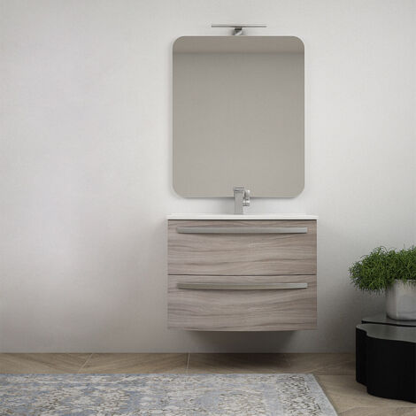 Mobile bagno 75 cm Larice sospeso bombato - Berlino con specchio led e colonna da 140 cm (1/5)