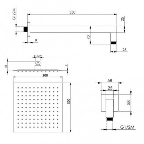 Set Doccia A Incasso Quadrato 30x30 Cm - Soffione Girevole 360°, Doccetta, Valvola In Ceramica, Colore Argento