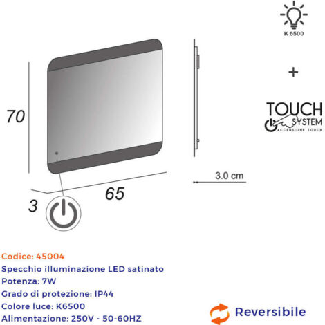 Mice - Specchio con luce LED per bagno con bordi arrotondati