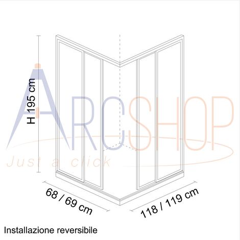 Box doccia 70X120 H195 da 6mm profilo in alluminio cromo e cristallo  trasparente