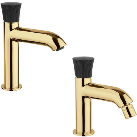 Coppia rubinetti lavabo e bidet oro spazzolato Jacuzzi serie Illumina per piletta click clack (1/5)