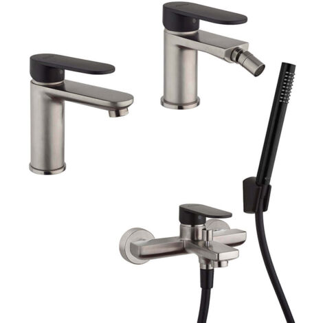 Set Rubinetti Jacuzzi per lavabo alto e bidet senza scarico serie Twinkle YO nero opaco