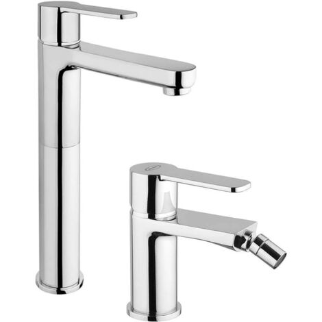 Set miscelatori lavabo alto + bidet Jacuzzi rubinetteria Eolo ottone cromato per piletta click clack (1/5)
