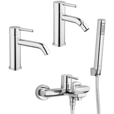Set miscelatori lavabo + bidet + gruppo vasca Jacuzzi rubinetteria Sunset ottone cromato per piletta click clack (1/5)