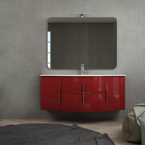Mobile bagno rosso lucido sospeso Praga 140 cm  senza specchio e senza colonna