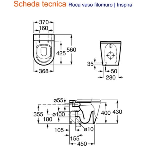 Vaso wc filomuro a terra ceramica Roca Mod. Debba, Arcshop