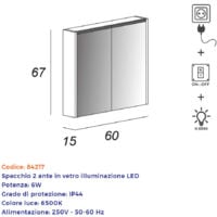 Specchio led 60x15x67 cm contenitore luce fredda con due ante in vetro e  interruttore