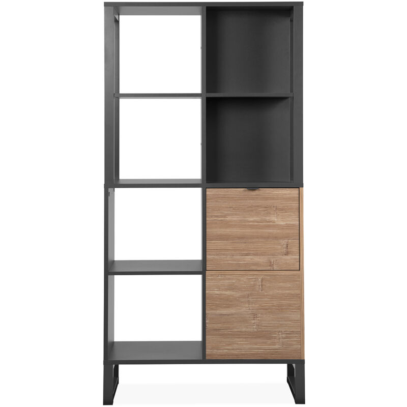 Libreria a 2 ante con scomparti - Decorazione in legno e nero