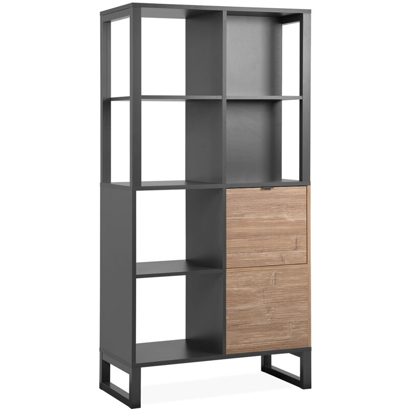 Libreria da Parete in Legno Scaffale Salvaspazio 4 Ripiani 2 Ante 94x35x181h